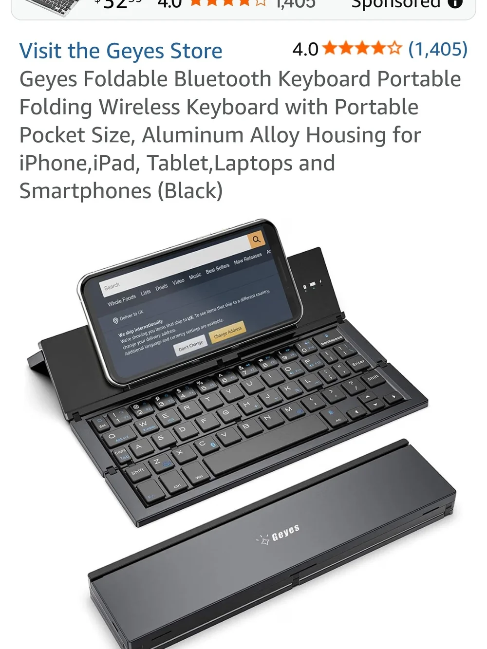 Foldable Bluetooth Keyboard for Tablets & Smartphones - Black